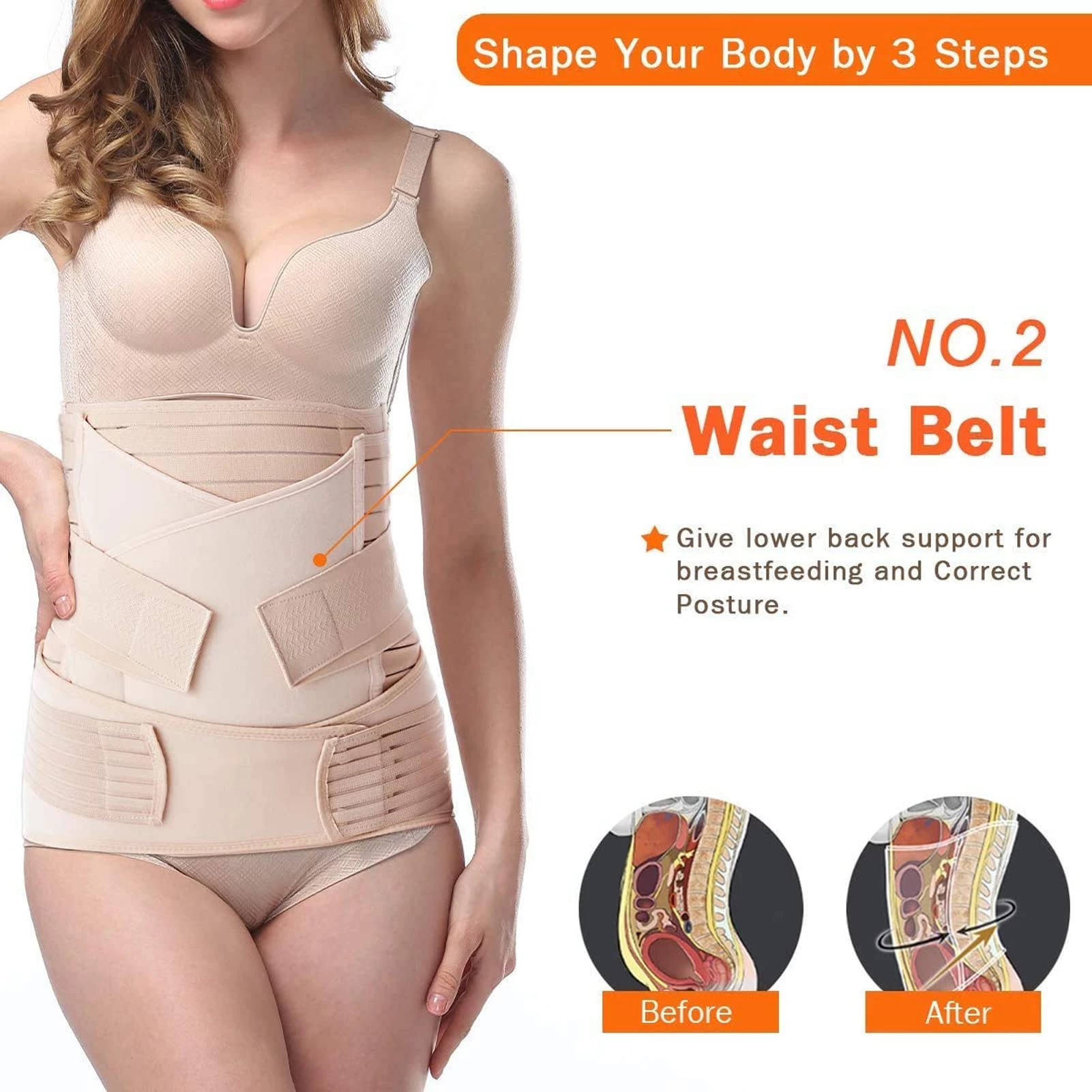 thumbnail image 2 of Lit-Pack 3-in-1 Postpartum Support - Belly Waist Pelvis Belt For Women (Beige, Large) 2 of 10